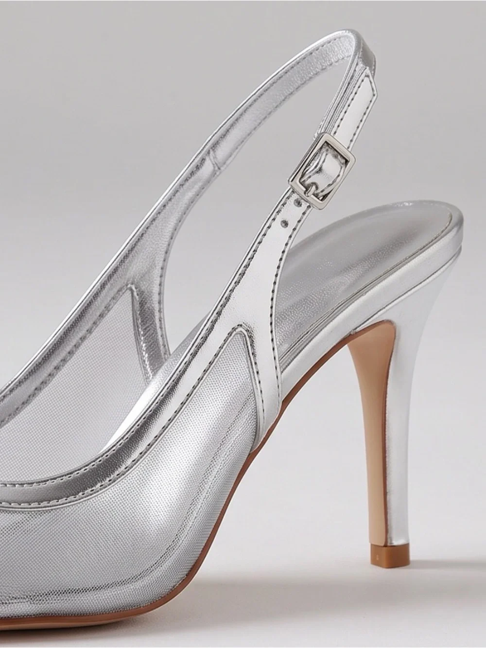 Newbella Womens 8.5 Silver Mesh Pointed Toe Slingback Heels 3